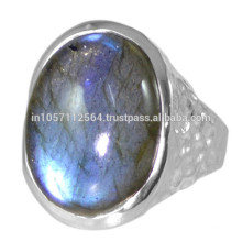 Natural Labradorite Gemstone with 925 Sterling Silver Hammered Design Ring